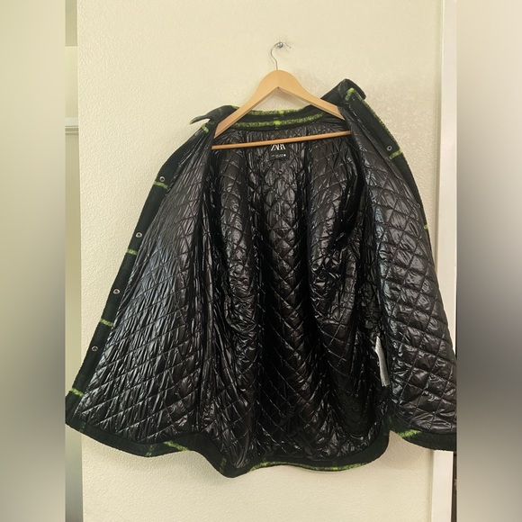 ZARA Oversized Plaid Shacket Coat Neon Green Black Wool Blend Y2K - Picture 5 of 14